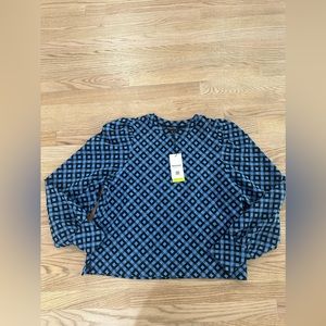 Whistles jacquard puff sleeve check top